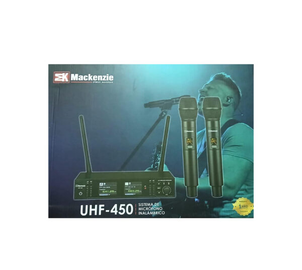 Mackenzie uhf450 set 2 microfonos mano inalambricos UHF manos doble recargables multifrecuencia pantalla digital lcd maleta hardcase. - Imagen 2