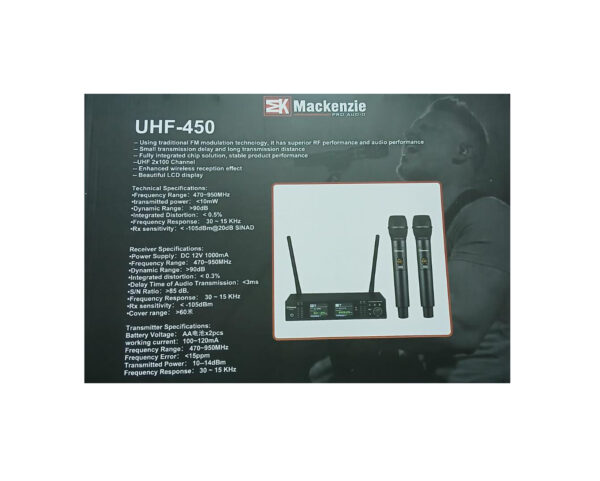 Mackenzie uhf450 set 2 microfonos mano inalambricos UHF manos doble recargables multifrecuencia pantalla digital lcd maleta hardcase. - Imagen 3
