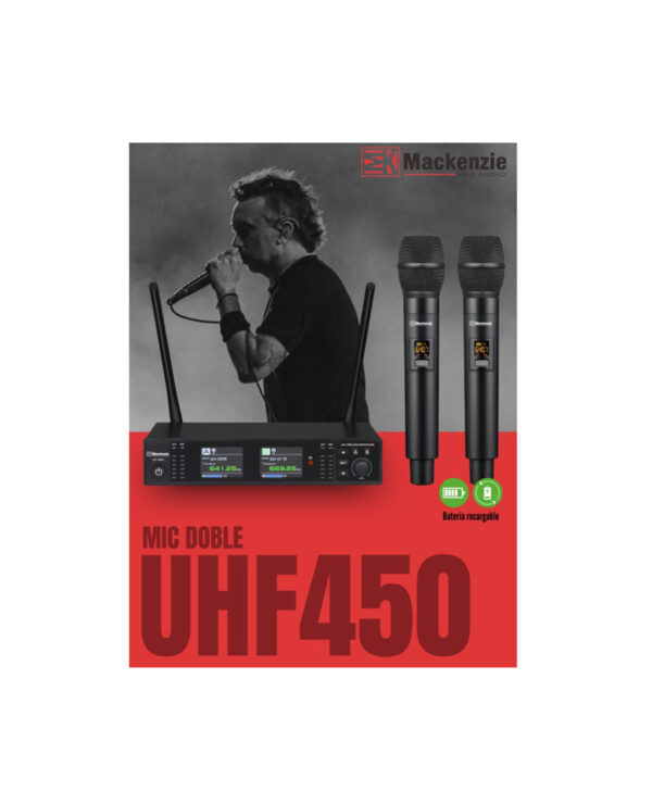 Mackenzie uhf450 set 2 microfonos mano inalambricos UHF manos doble recargables multifrecuencia pantalla digital lcd maleta hardcase.